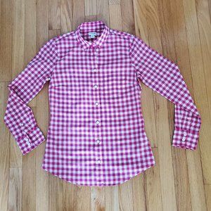 J Crew Gingham bright pink and white check fitted button up lightweight shirt